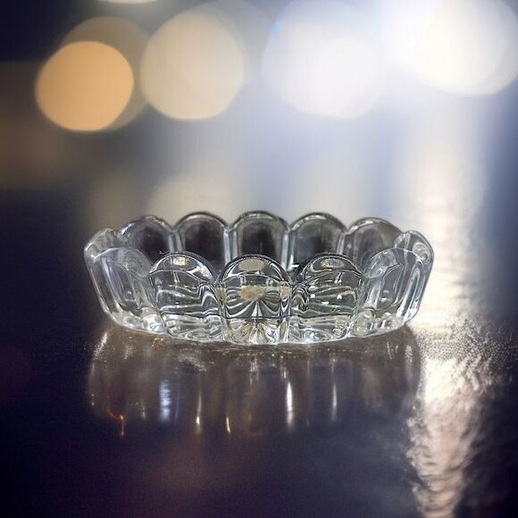 Open Glass Salt Cellar Oval Starburst Antique Clear Oblong Victorian Art Deco. - Picture 12 of 16
